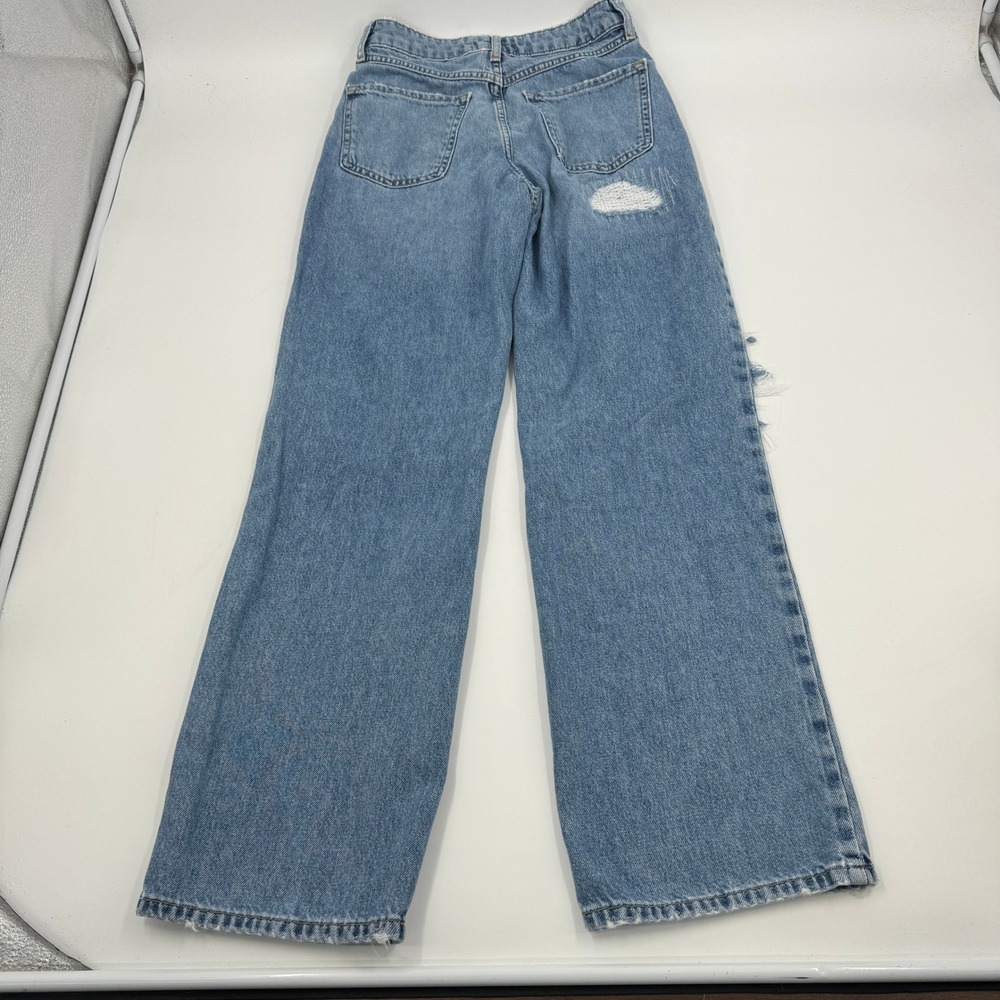 Forever 21 Premium Wide Leg Distressed Jeans Womens 25 Blue High Rise Ripped - Picture 10 of 11